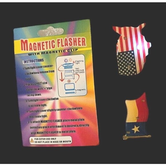 Magnetic Flashers USA Flag Texas Clip Light Up Magnet Brooches July 4th - Picture 1 of 9